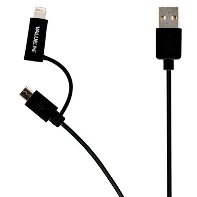 Image of Sync- en oplaadkabel USB 2.0 A male - Micro B male met lightning-adapt