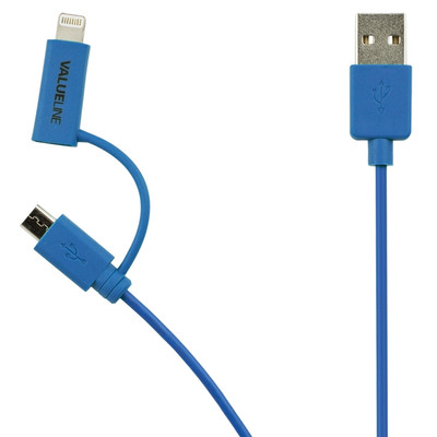 Image of Valueline 2-in-1 micro USB/Lightning Kabel 1m Blauw
