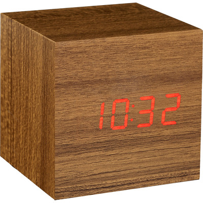 Image of Gingko Cube Click Clock Teak/Rood
