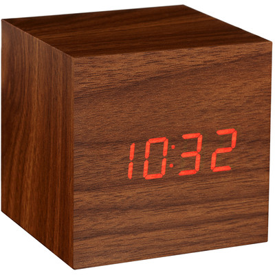 Image of Gingko Cube Click Clock Walnoot/Rood