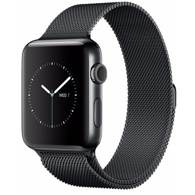 Image of Apple Watch Series 2 42mm Space Zwart Roestvrij Staal/Milanese Polsband