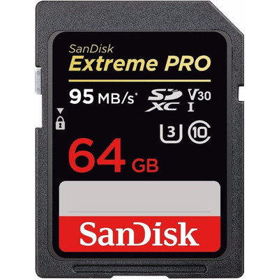 Image of SanDisk 64GB SDXC Extreme Pro UHS-I U3 95MB/s V30 geheugenkaart
