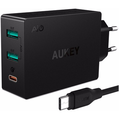 Image of Aukey PA-Y4 Quick Charge 3.0 Oplader 2 USB Poorten en 1 USB C Poort Zwart