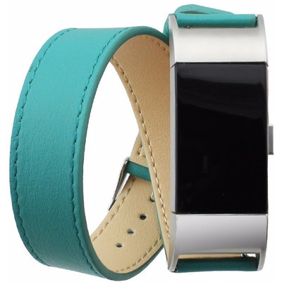 Image of Just in Case Lederen Polsband Fitbit Charge 2 Groen