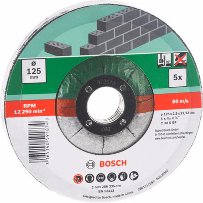 Image of 5-delig Doorslijpschijvenset gebogen voor steen Bosch 2609256334 Diameter 115 mm 5 stuks